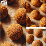 Pumpkin protein balls made with Arbonne protein powder arranged neatly on parchment paper.