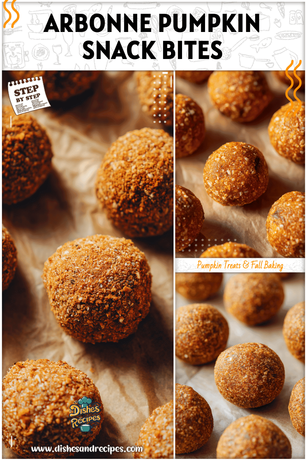 Pumpkin protein balls made with Arbonne protein powder arranged neatly on parchment paper.