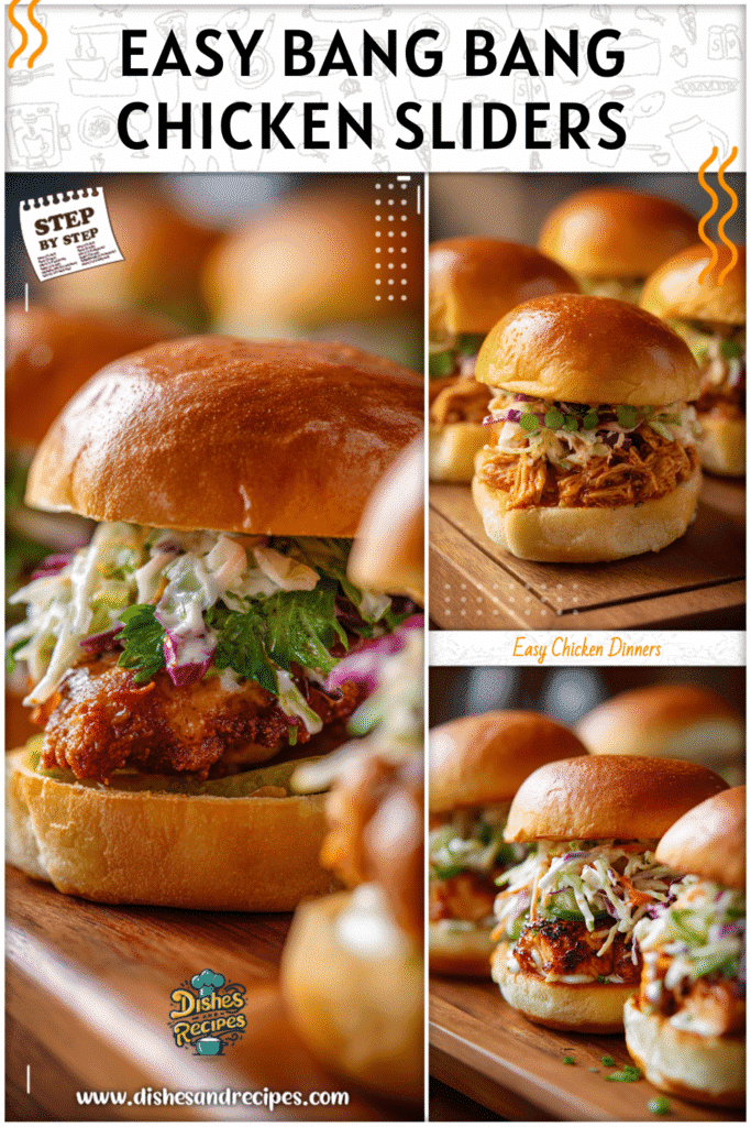 Home 29 Juicy Bang Bang Chicken Sliders served on golden buns for an easy weeknight meal idea.