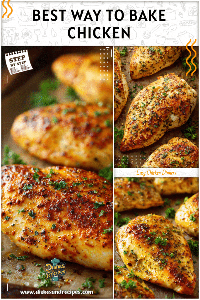 Home 31 Seasoned golden-baked chicken breasts arranged on a baking sheet with parsley garnish.