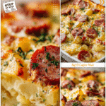 Cheap Dinner Recipes Featuring Smoked Sausage & Potatoes 5 Baked casserole of cheesy ranch potatoes layered with smoked sausage slices and melted cheese.