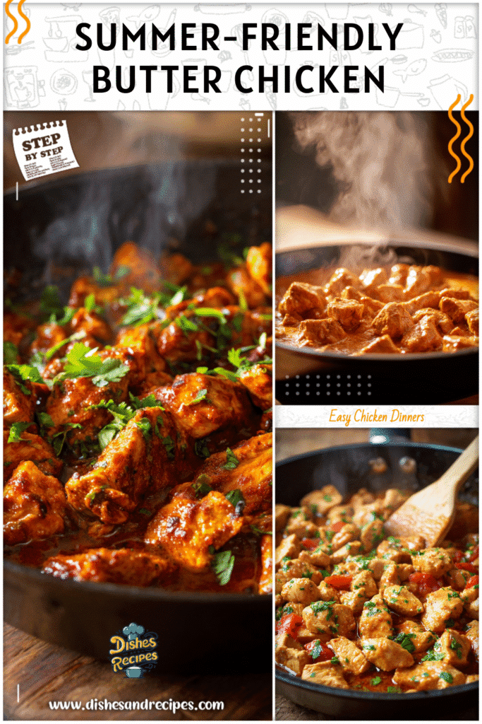 Home 32 Skillet with steaming Quick And Easy Butter Chicken perfect for Cheap And Easy Summer Dinner Ideas.