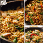 Bowl of chicken ramen stir fry with vegetables and noodles served hot in under 30 minutes