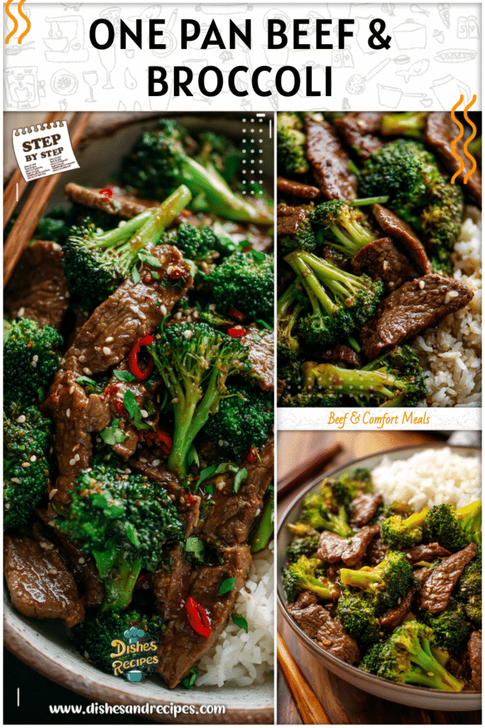 One pan Chinese beef and broccoli stir fry served with rice for a healthy dinner.