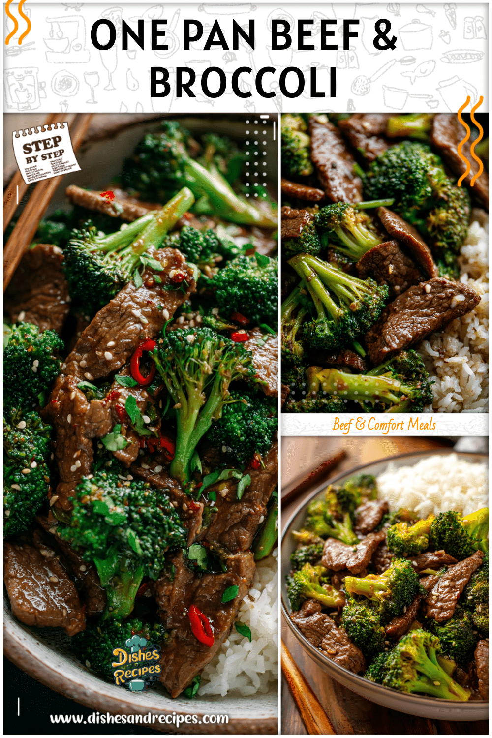 One pan Chinese beef and broccoli stir fry served with rice for a healthy dinner.