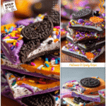 Colorful Oreo Bark Halloween Dessert 5 Colorful Oreo bark dessert with sprinkles perfect as Cheap Halloween Desserts and party food.