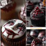 Corpse Bride Inspired Vampire Cupcakes for Spooky Nights 5 Darkly decorated Halloween Cupcakes inspired by Corpse Bride Food, styled as eerie Vampire Cupcakes.