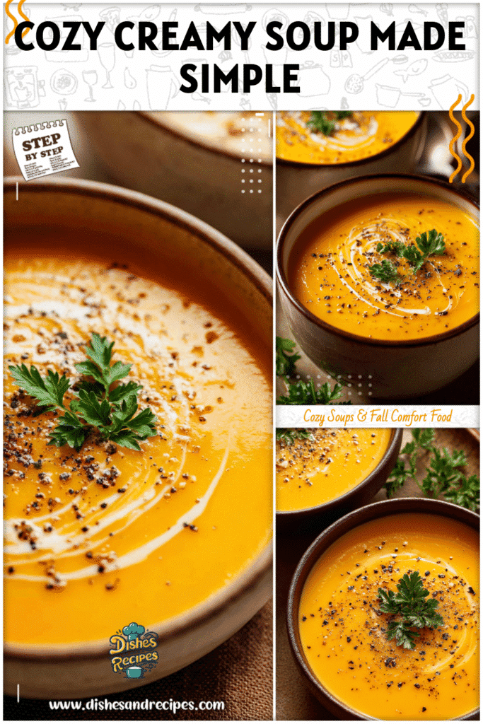 A creamy butternut squash soup served with a sprinkle of black pepper and parsley