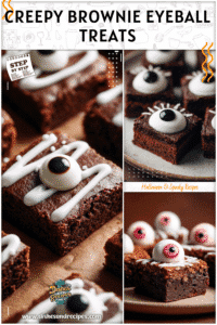Eyeball brownies with white icing set on a plate as Halloween Party Dessert Ideas For Adults.