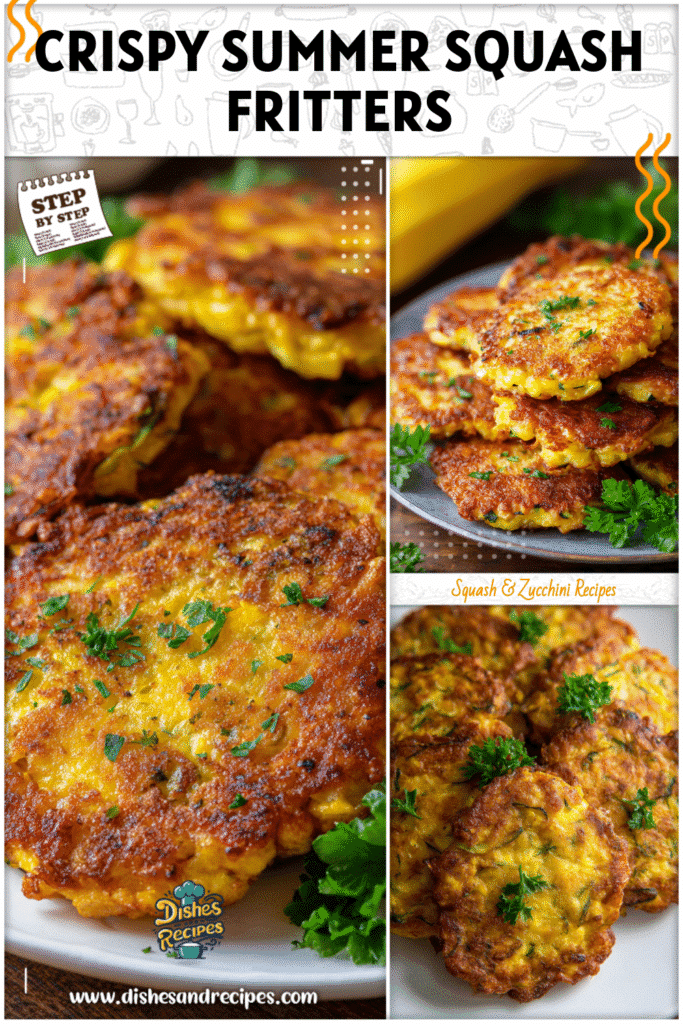 Crispy golden squash fritters garnished with parsley on a serving plate.
