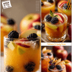 Festive glass of cute fall poisoned apple cider cocktail with blackberries and apples