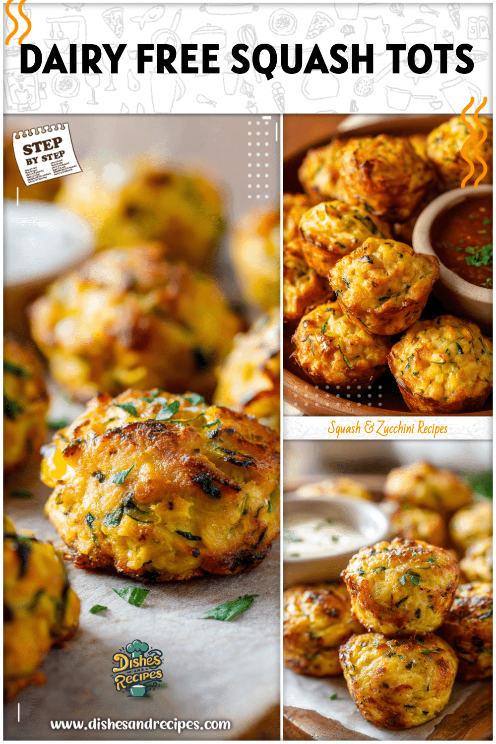 Dairy free baked yellow squash bites on a serving tray ready for appetizers