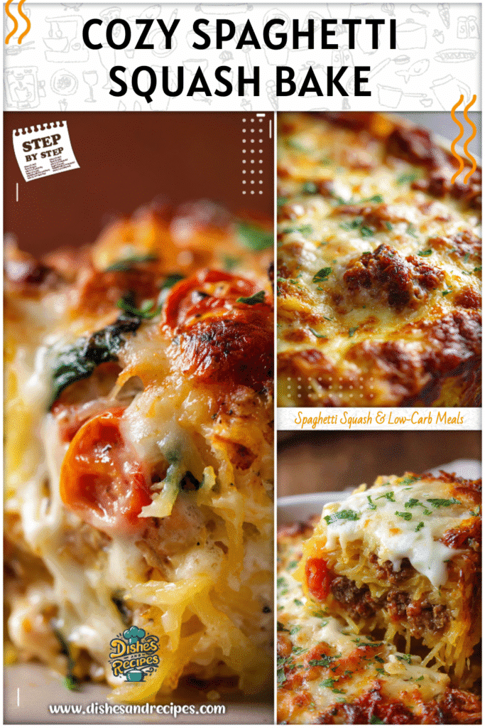Golden baked spaghetti squash with melted cheese layers and savory pasta sauce