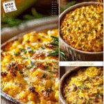 Delicious Corn & Squash Casserole for Cozy Dinners 5 Creamy corn and squash casserole baked golden brown in a rustic dish with herbs on top