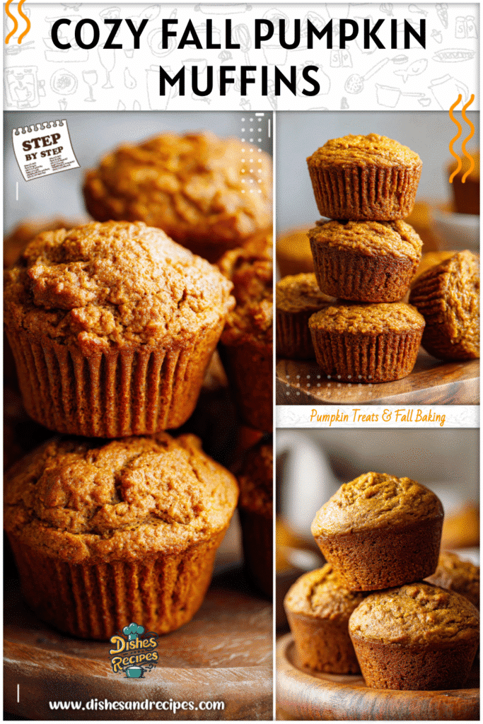 Home 32 Freshly baked flourless pumpkin muffins stacked on a rustic wooden board