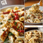 Easy Garlic Parmesan Chicken Pasta for a Healthy Dinner 5 Bowl of creamy garlic parmesan high protein chicken pasta served for a healthy pasta dinner