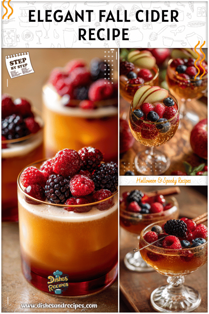 Elegant glasses of poisoned apple cider with stacked berries as fancy fall cocktails