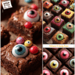 Brownies decorated with eyeballs as crazy food ideas weird and creepy Halloween treats.