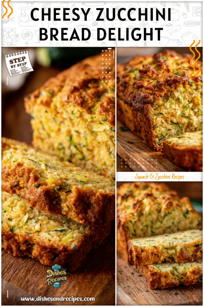 Home 19 Freshly baked zucchini cheddar quick bread loaf with golden crust and soft cheesy zucchini layers