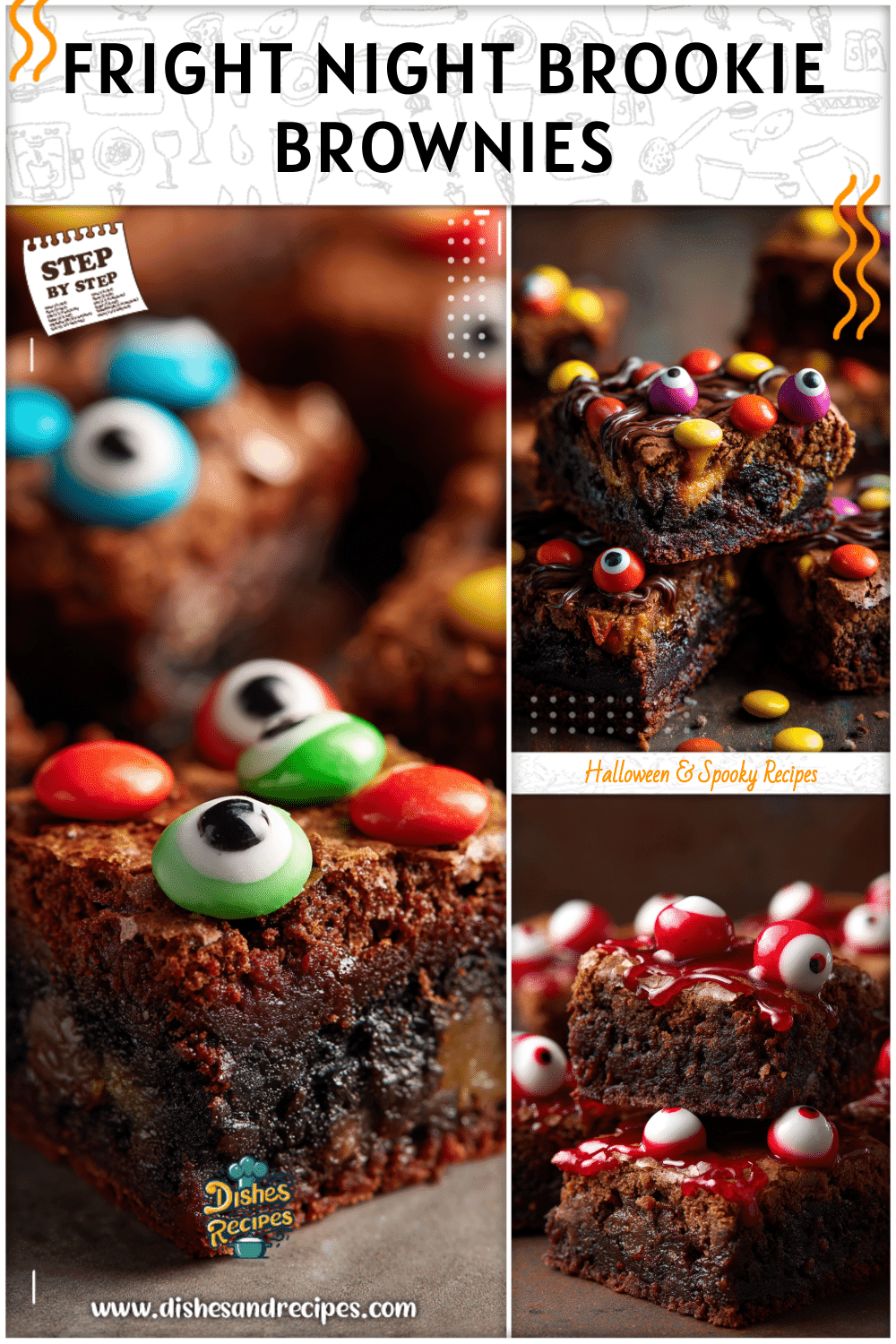 Brookies topped with edible eyeballs and icing as Halloween Brookies for Friday 13 Food Ideas.