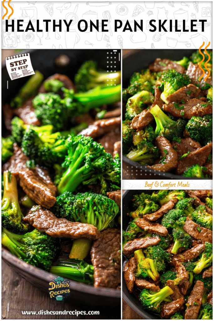 Home 29 Healthy Chinese beef and broccoli skillet with tender beef slices and vibrant broccoli florets.