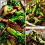 Healthy Chinese beef and broccoli dish plated with tender beef and bright green broccoli florets.