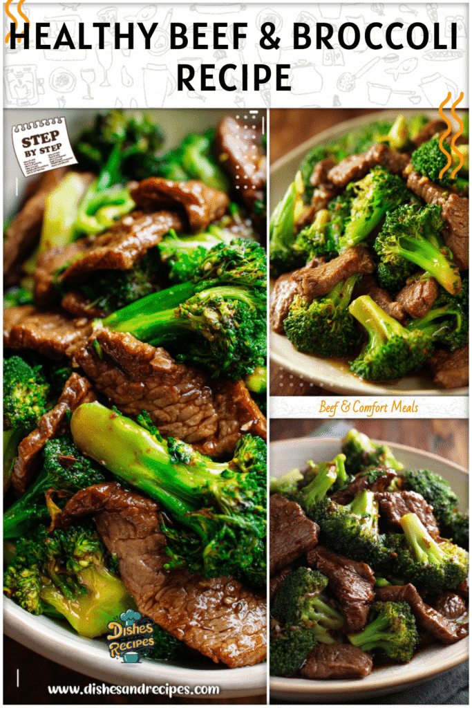 Home 36 Healthy Chinese beef and broccoli dish plated with tender beef and bright green broccoli florets.