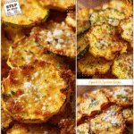 Thin squash slices baked into crispy chips with melted Parmesan cheese