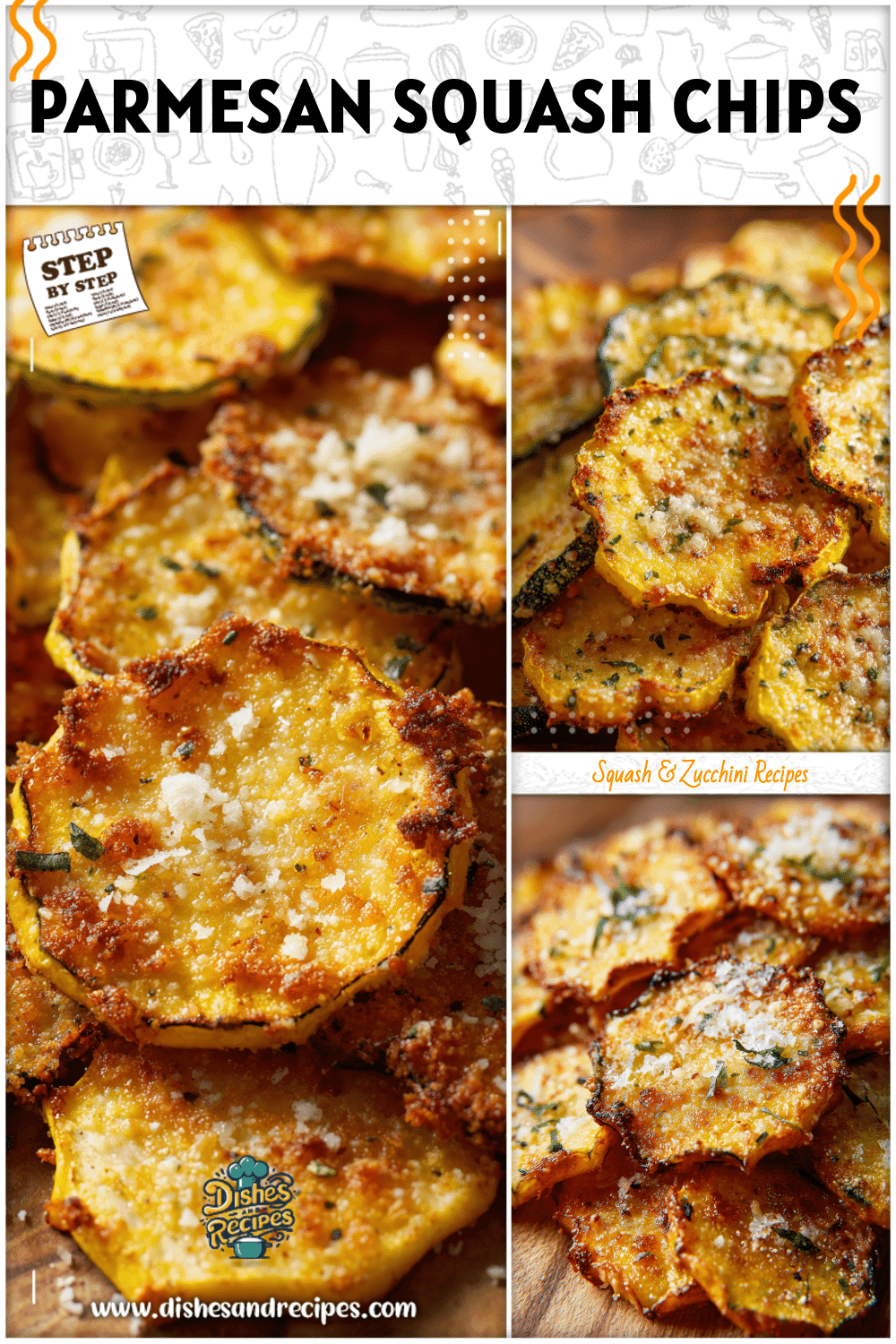 Thin squash slices baked into crispy chips with melted Parmesan cheese