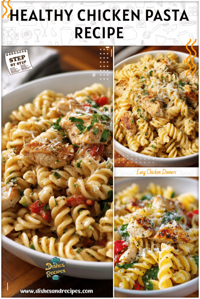 White bowl of garlic parmesan chicken pasta styled as an easy 1 person meal dinner