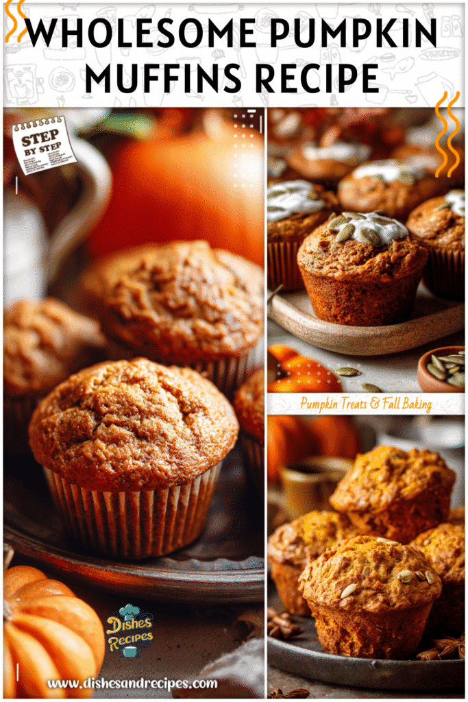 Home 33 Freshly baked healthy Greek yogurt pumpkin muffins on a tray with warm fall decor.