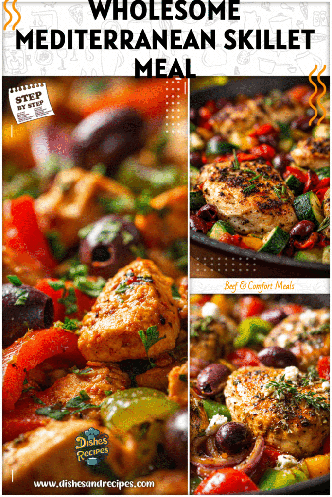 Home 33 Healthy Mediterranean chicken skillet served with colorful vegetables for Mind Diet Dinner Recipes.
