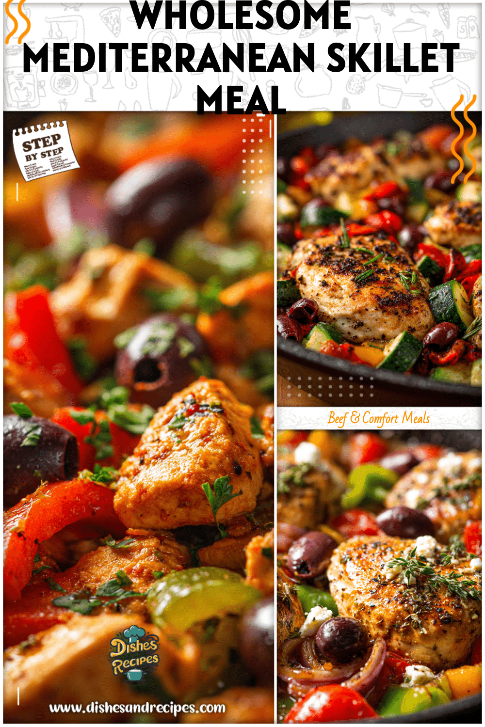 Healthy Mediterranean chicken skillet served with colorful vegetables for Mind Diet Dinner Recipes.