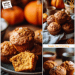 Healthy pumpkin muffins served with pumpkin spice on a rustic table
