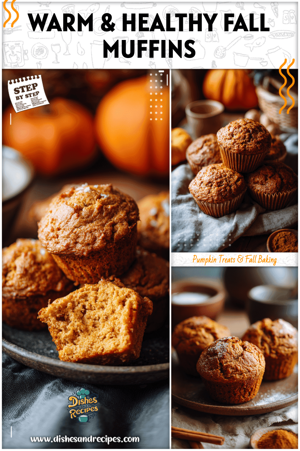 Healthy pumpkin muffins served with pumpkin spice on a rustic table