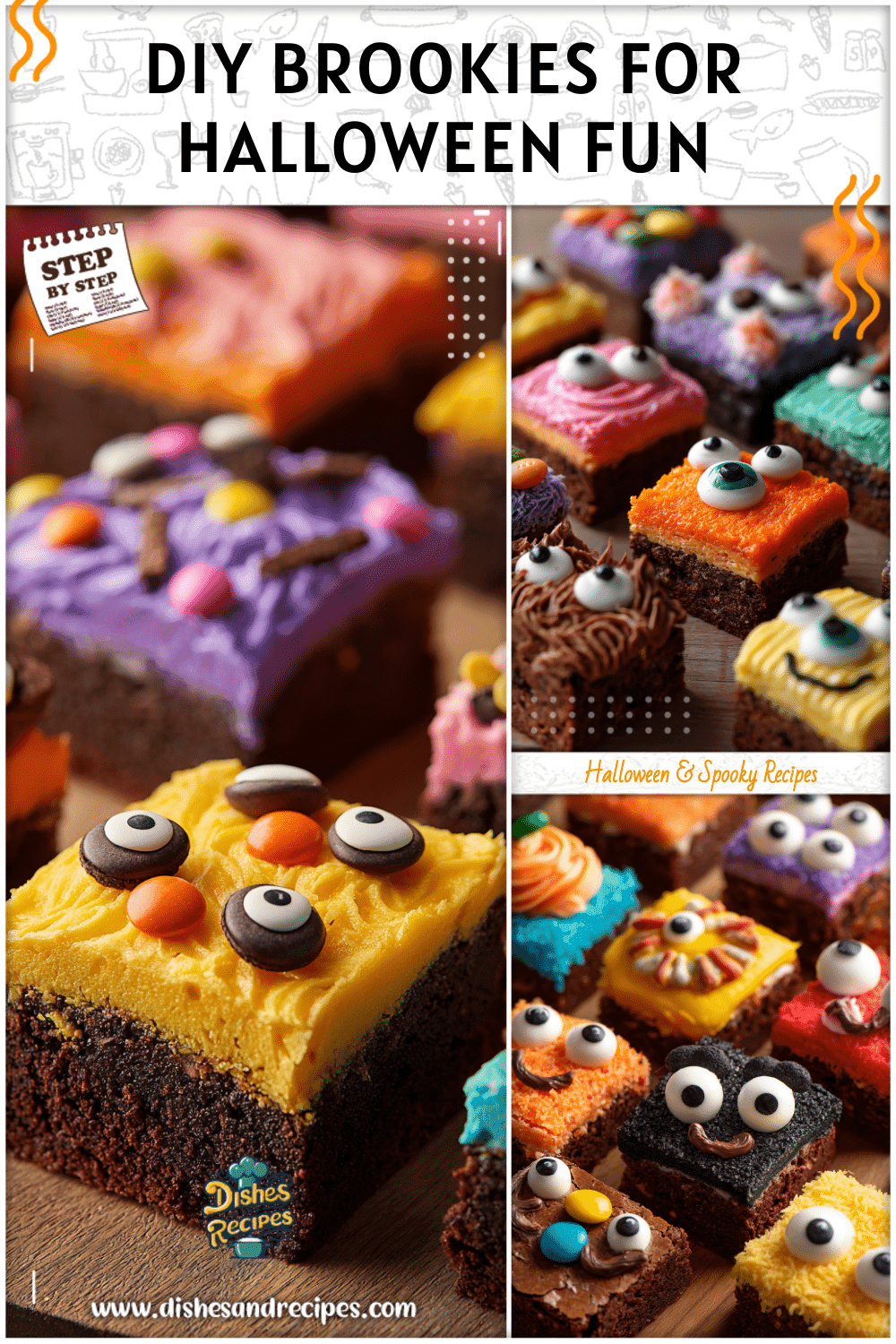 Kids decorating Halloween brookies with colorful frosting and candy eyes for an easy seasonal treat