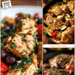 Flavorful Mediterranean chicken skillet with vegetables styled for Ozempic Meal Plan Recipes.