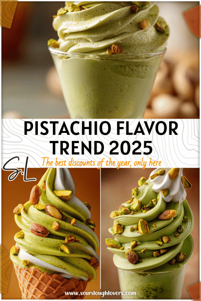 A vibrant pistachio dessert garnished with whipped cream showcasing the flavor of 2025 food trend.