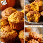 Pumpkin muffins made with Greek yogurt topped with cinnamon on a rustic plate.
