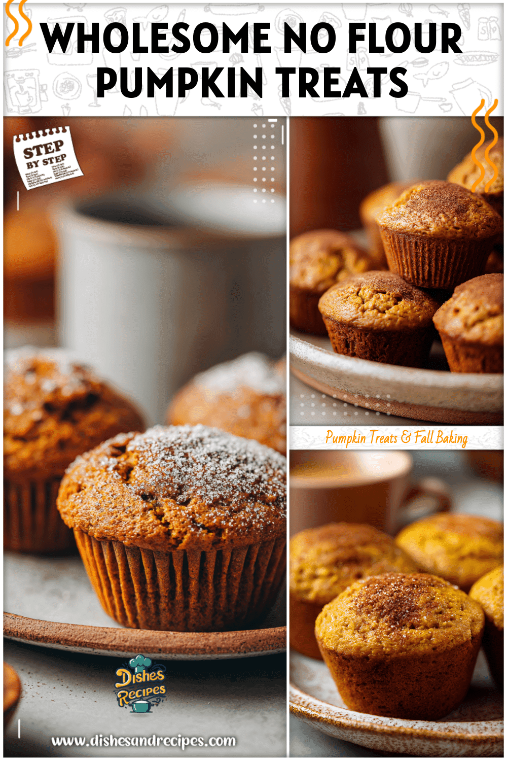 Pumpkin muffins without flour topped with cinnamon on a ceramic plate