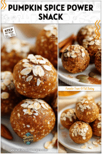 Pumpkin spice protein oat balls topped with oats and cinnamon on a white plate.