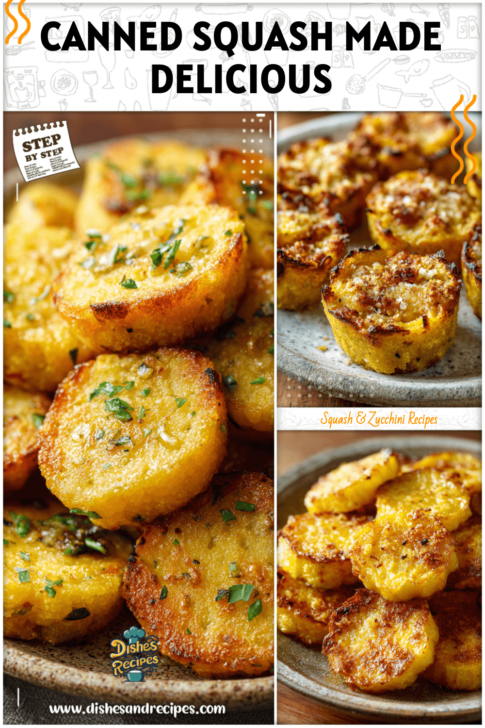Golden brown baked tots made from canned yellow squash on a rustic plate
