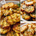 Baked squash slices with bubbly Parmesan cheese served on a white platter