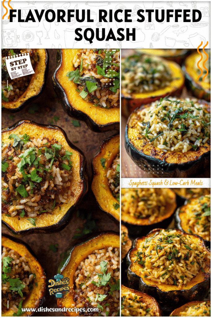 Home 29 Golden roasted acorn squash halves filled with aromatic rice and herbs for a simple yet elegant fall dinner recipe.
