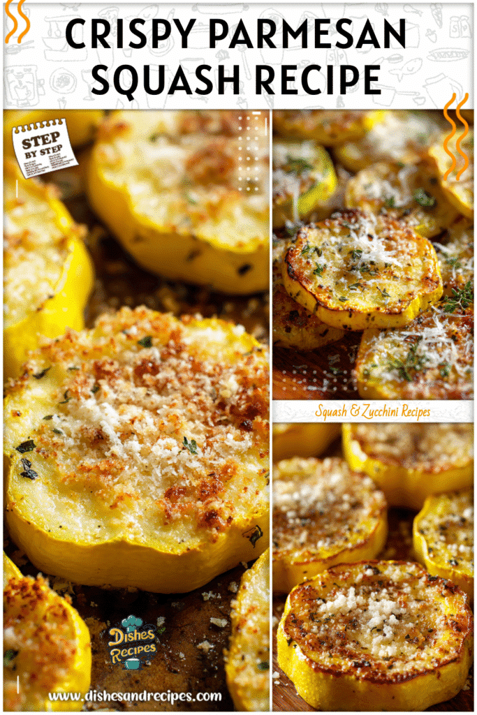 Home 33 Golden roasted yellow squash slices topped with parmesan for a healthy summer squash side dish.