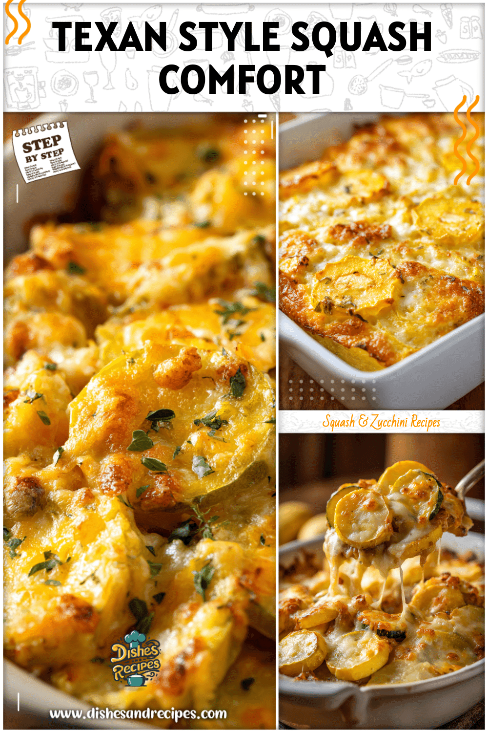 San Antonio squash casserole with melted cheese and tender yellow squash slices served hot.