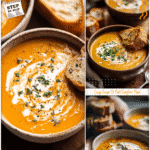 Simple & Cozy Butternut Soup Recipe Everyone Loves 5 A bowl of butternut soup recipe styled with a drizzle of cream and rustic bread