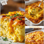 Southern style casserole of squash with golden cheese crust served hot for dinner.