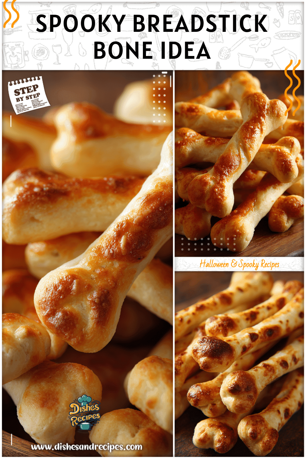 Halloween bread shaped into bone-like breadsticks with cheese served as spooky appetizers for Halloween.
