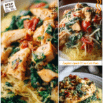 Chicken and spaghetti squash baked with fresh spinach and Tuscan-inspired seasonings